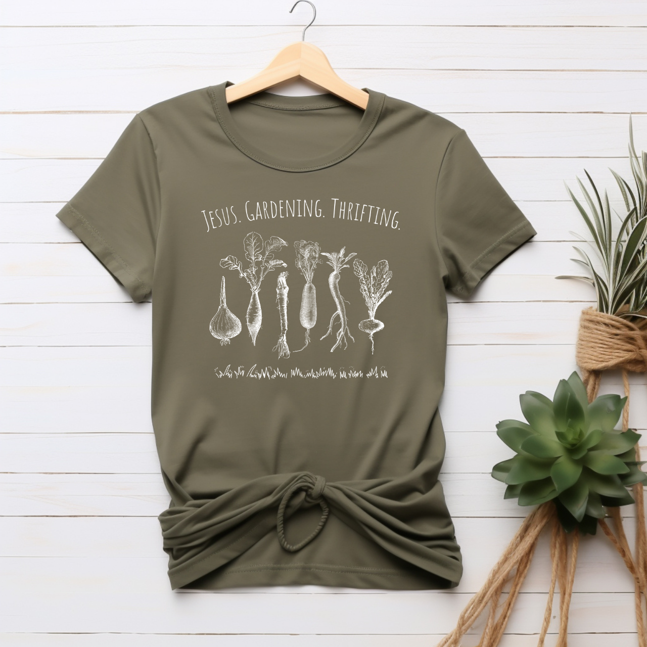 "Jesus Gardening Thrifting" T-shirt