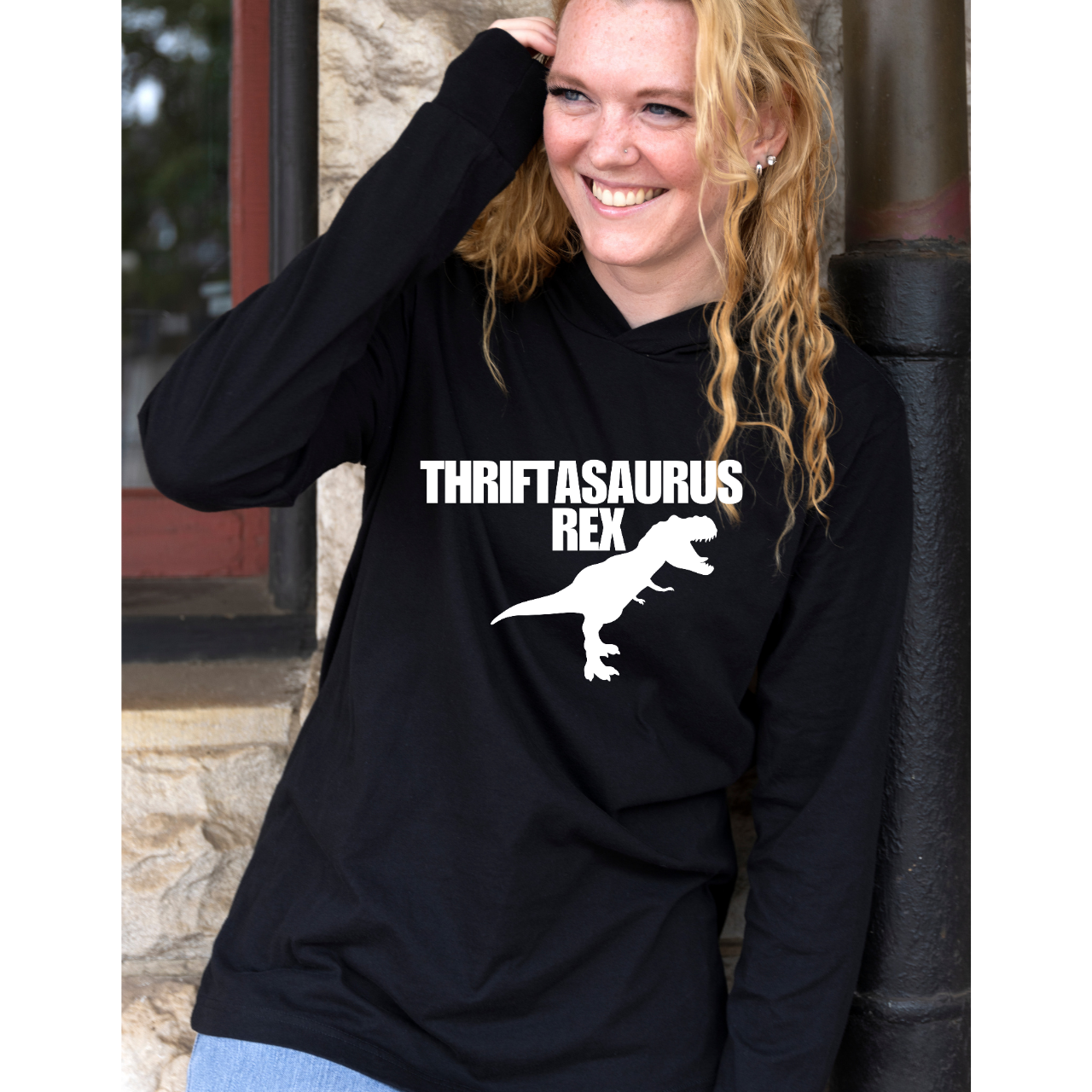 Thriftasaurus Rex" Long Sleeve Hoodie